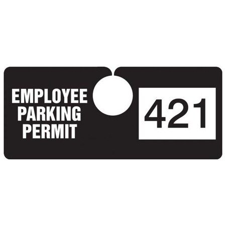 Accuform Parking Permit Tag, EMPLOYEE PARKING PERMIT Numbered 100-199, Black, 2in x 4.75in, 100PK TNT421BKB